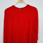 Ganni  Mullin Georgette Blouse US 4 Red Black Polka Dot Sheer‎ Long Sleeve Ruffle Photo 7