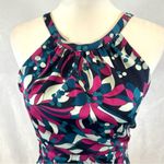 Julie Brown  blue and pink abstract print banded waist halter dress size small Photo 1