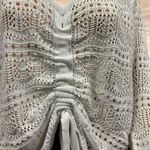 Kojooin Drawstring Knit Adjustable Crop Top Bell Sleeve Semi Sheer Womens Small White Photo 8