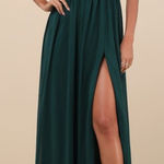 Lulus  NWOT Radiant Charisma Emerald Chiffon Ruched Tie-Strap Maxi Dress Medium Photo 0
