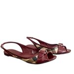 Burberry Women’s Vintage Butgundy Patent Leather Nova Check Peep Toe Flats 41 Photo 5