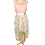 Teeze Me Flirty Feminine Strapless Hi Low Ruffle Coquette Dress SZ 13 Pink Beige Photo 1