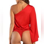 Lulus  Red One Sleeve Satin cutout front bodysuit M Photo 4