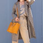 Irene’s Story Umber Oversized Plaid Striped Fall Winter Trench Coat Jacket Multiple Photo 3