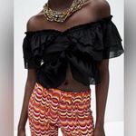 ZARA  Ruffled Off Shoulder Black Crop Top Size Medium Festival Casual Summer Photo 0