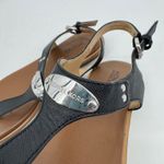 Michael Kors Women's MK Plate Logo Thong Flat Sandal Black Leather Size 6 Photo 1