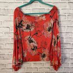 Free People We the free- FP Orange birds of paradise bell sleeve off the shoulder top XS Photo 1