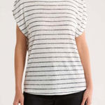 Bobeau 💕💕 Caty Shirred Shoulder T-Shirt Ivory Dark Blue Stripe Print Large NWT Photo 0