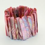 Stretch Bracelet Pink Iridescent Shell Tile Boho Jewelry 80s 90s Retro Photo 0