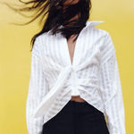 ZARA  White Button Down Shirt with Tie Front Photo 0