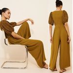 Free People NEW  Temperley Jumpsuit Khaki Green Puff Sleeve Sm Goblincore Fairy Photo 2