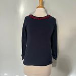 J.Crew Navy Blue Maroon Beaded Crewneck Sweater Photo 1
