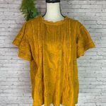 Forever That Girl Mustard Marigold Yellow Eyelet Boho Blouse Size L Photo 0