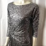 Anthropologie Silver Metallic Sequin Dress size S Sparkly Ruched Sheath Photo 2