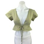 Princess Polly Green Short Sleeve Tie Waist Peplum Cardian Blouse Crop Top Sz 2 Photo 0