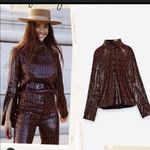 ZARA high collar long sleeve sequin top Photo 2