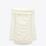 ZARA  mini dress ivory ruched Off-Shoulder Wedding Party evening  Photo 8