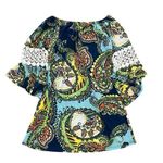 Win Win Womens Small Medium Multicolor Paisley Boho Pinwheel Sleeve Tunic Top Photo 0