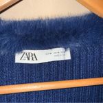 ZARA  Navy Knit Sweater with Faux Fur Trim Photo 3