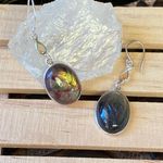 Sterling Silver Red Flash Labradorite And Citrine Solid Earrings Photo 0