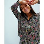 Essentiel Antwerp Wabie Ruffle Collar Shirt in Black White Multi Print Size 10 Photo 2