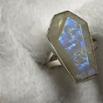 925 Silver Natural Rainbow Moonstone Gemstone Ring Size 5.75 Photo 2