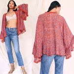 Free People | Red Orange Lola Bell Sleeve Floral Crochet Trim Tassel Kimono, S Photo 1
