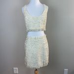 NBD Blair Mini Skirt Shawna Crop Top Set M Tweed Ivory Metallic Gold Fringe Photo 13