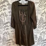 Anthropologie  Edme and Esyllte Olive Peasant Boho  Dress Ribbon Trim cottage M Photo 2