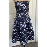 H&M Strapless Short Dress Fit & Flare Navy Blue Print Pleated Skirt Pockets Sz 6 Photo 1