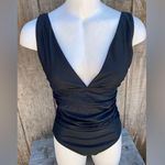 J.Crew New Woman’s Ruched V Neck One Piece Flattering Swimsuit Size Small Black Photo 2