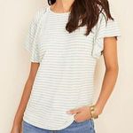 Ann Taylor NEW NWT  Stripe Flutter Sleeve Tee White Aqua Blue Short Sleeve Knit S Photo 0