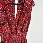 AQUA  Womens Leopard Print Surplice Jumpsuit In Red Photo 2