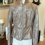 Rampage Metallic Taupe Bomber Jacket Faux Suede Fleece Lined Womens Small Moto Photo 6