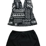 Jantzen  Halter Tankini Top Skirted Bottoms Womens 10 Black White Two Piece‎ Photo 0