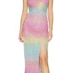 Saylor Myrah Metallic Rainbow Ombré Flutter Sleeve Midi Cocktail Dress Photo 0