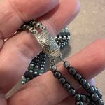 Vintage Hematite & Green Beaded Statement Necklace Gray Photo 3