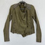 Free People  Military Jacket Womens S Olive‎ Green Quilted Moto Zip Up Photo 0