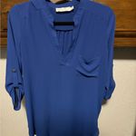 All in Favor  Blue Blouse Relaxed Mandarin Collar Photo 0