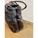 Brighton Leather Shoulder Purse 2 Compartments. Embossed Croc Skin. Blk/ Brown Photo 2