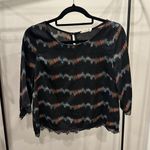 Lush Clothing Black Loose Midi Sleeve Length Lace Trim Blouse Top Photo 2