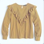 J.Crew 🔵 SALE 3/$25 RUFFLED TRIM HONEYCOMB EYELET LONG SLEEVE GREEN TEXTURED TOP Photo 3