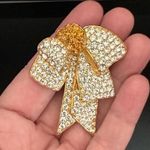 Vintage 90’s Jackie Orr Crystal Bow Tie Brooch Gold Photo 2
