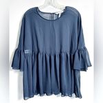BCBGeneration  Sheer Oversized Blouse Women's Small Navy‎ Blue Ruffle 3/4 Sleeves Photo 1