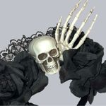 Goth/Halloween black roses black lace and skeleton skill/ hands hair piece Photo 4