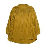 Embroidered Linen Blend Mustard Button Down Tunic Shirt Sz M Gold Size M Photo 8