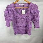 ZARA Pointelle Knit Lilac Top Size Small Photo 2