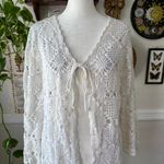 Vintage Y2K George Size XL Boho White Tie Front Coastal Crochet Cardigan Earthy Photo 1
