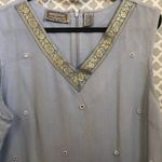 Jane Ashley  powder blue linen dress w/‎ gold trim Photo 3