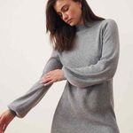 Song Of Style Erin Wool Blend Sweater Dress Balloon Sleeve Gray Ribbed Knit XS Photo 7